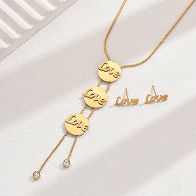 Stylish Stainless Steel Word Love Stud Earrings & Necklaces for Women's Daily Parties and Banquets