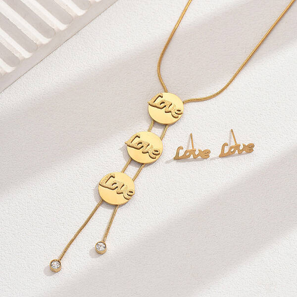 Stylish Stainless Steel Word Love Stud Earrings & Necklaces for Women's Daily Parties and Banquets