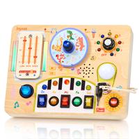 JoyCat Busy Board with Led Light, Montessori Toys for Boys and Girls, Wooden Sensory Toys with Music, Light Switch Board, Tra...