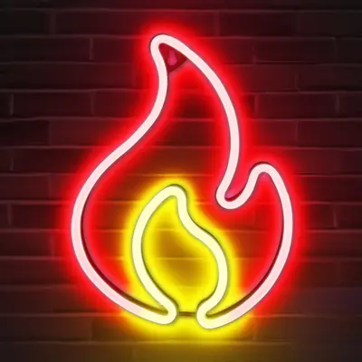 Flame Neon Sign, Flame Neon Light with On/Off Switch, Flame Led Light Sign for Wall Decor, Hanging Flame Shaped Light, Fire N...