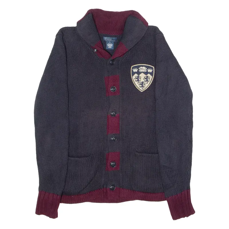 POLO RALPH LAUREN Collegiate Womens Heavy Knit Cardigan Blue Striped L