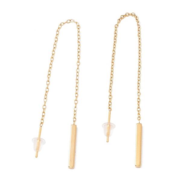 Long Chain with Rectangle Bar Dangle Stud Earrings