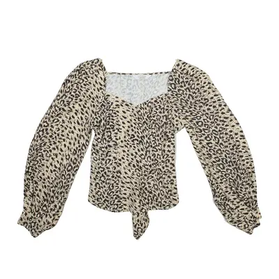 LOS ANGELES ATELIER Leopard Print Blouse Brown Long Sleeve Womens XS