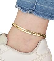 BA Unique Fashion Gold Electroplated Concave Cuban Chain Ankle Bracelet - Petite Size to Plus Size- Made in Korea