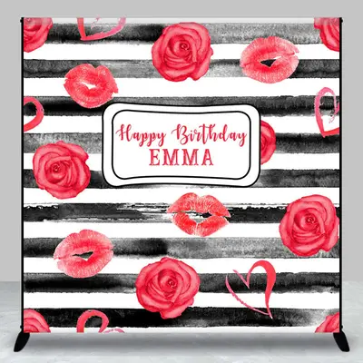 Stripes Red Rouse Stripes Custom Birthday Backdrop - Aperturee