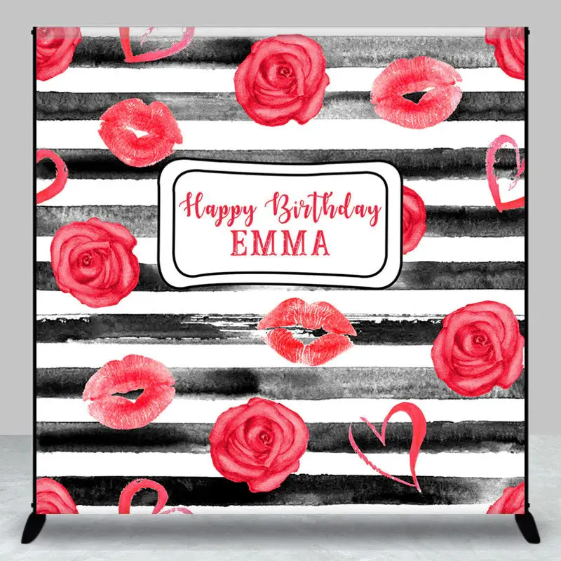 Stripes Red Rouse Stripes Custom Birthday Backdrop - Aperturee