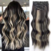 Vigorous Clip in Hair Extensions Long Wavy Synthetic Hairpieces,,Easy to Wear for Women Girls Daily Use Event Party Use