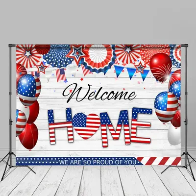 US Flag Wood Welcome Home Independence Day Backdrop - Aperturee