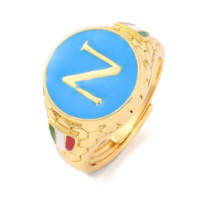 Round with Letter N Brass Enamel Adjustable Rings