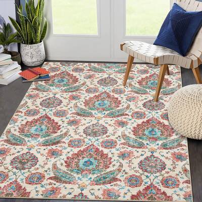 Garvee Area Rug 5x7 Washable Rug Vintage Paisley Print Rug Indoor Soft Low Pile Thin Rug Retro Distressed Accent Carpet Non S...