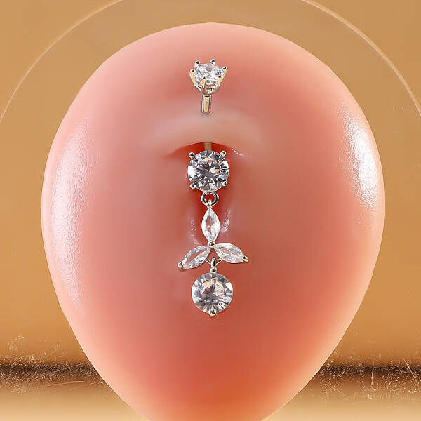 316L Surgical Stainless Steel Micro Pave Clear Cubic Zirconia Belly Rings