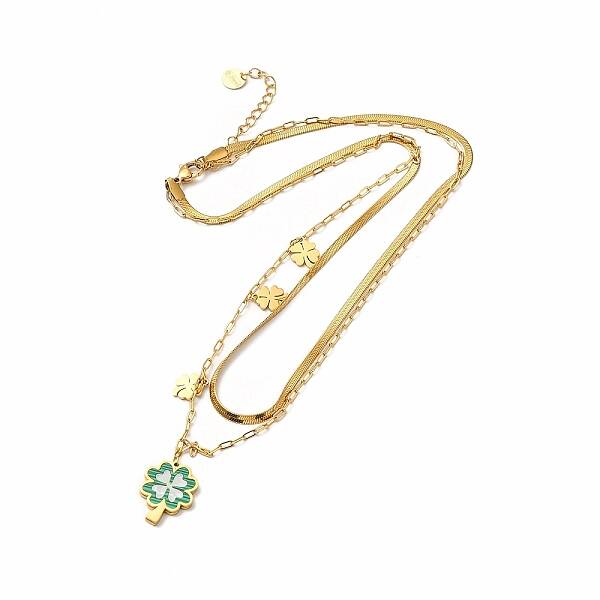 Ion Plating(IP) 304 Stainless Steel Shell Clover Pendant Necklaces