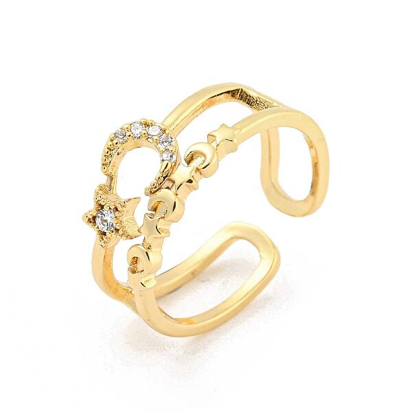 Star & Moon Brass Micro Pave Clear Cubic Zirconia Open Cuff Rings