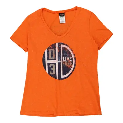 Harley Davidson Graphic T-Shirt - Large Orange Cotton