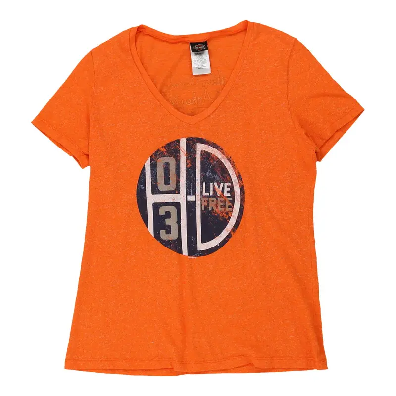 Harley Davidson Graphic T-Shirt - Large Orange Cotton