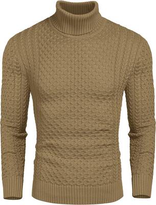 Slim Fit Turtleneck Twisted Sweater (US Only), Light Khaki / S