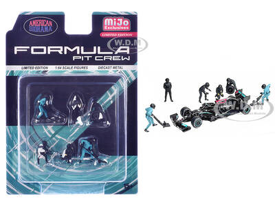 Formula Pit Crew  Team Black 6 piece Diecast Figure Set (6 Figures) Limited Edition for 1/64 Scale Models by American Diora...