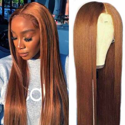 Ashimary Brown 13x4 Straight Human Hair Lace Front Wigs #30 Brown