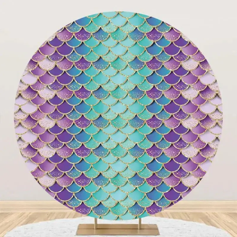 Fish Scales Gradient Mermaid Round Birthday Backdrop - Aperturee