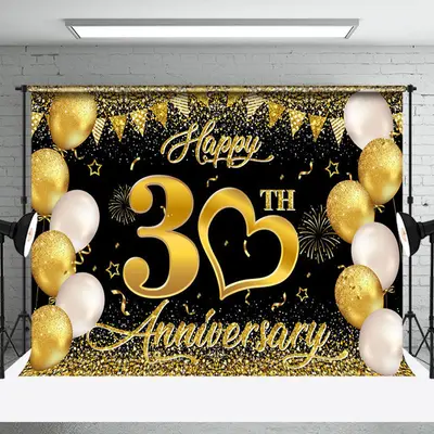 Aperturee Gold Balloons Happy 30Th Anniversary Backdrop