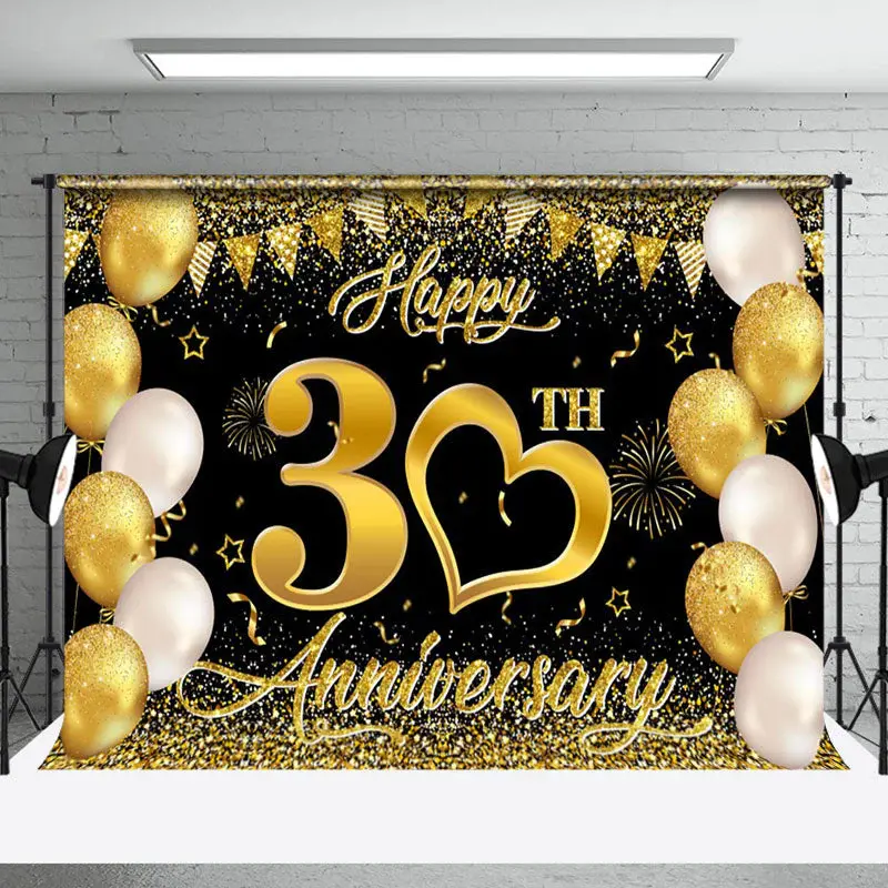 Aperturee Gold Balloons Happy 30Th Anniversary Backdrop