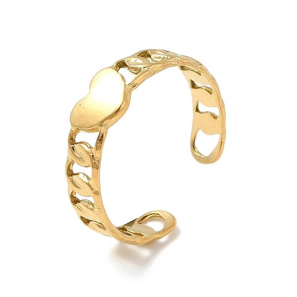 Ion Plating(IP) 304 Stainless Steel Heart Open Cuff Ring for Women
