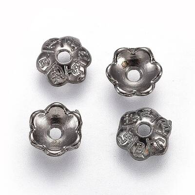 6-Petal Tibetan Style Alloy Flower Bead Caps