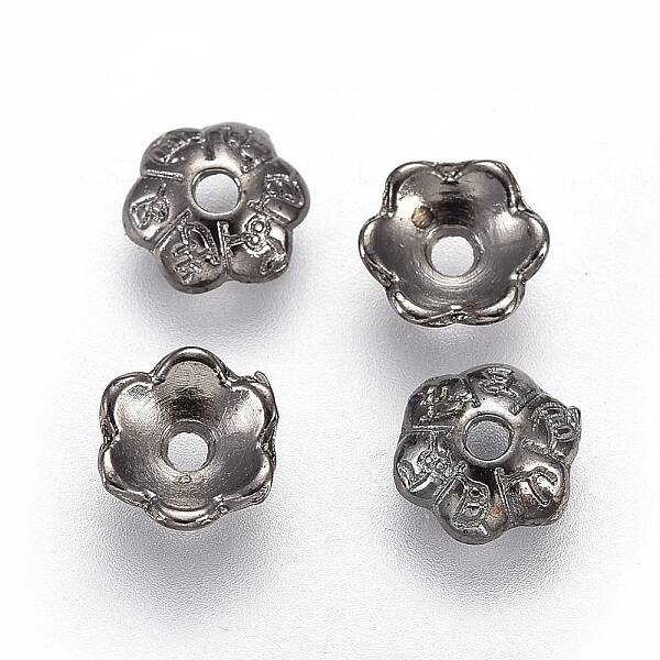 6-Petal Tibetan Style Alloy Flower Bead Caps