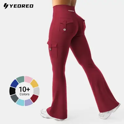YEOREO CoreFlex Women's Workout Flare Leggings with Pockets Hidden Scrunch High Waisted Cargo Gym Yoga No Front Seam Leggings...