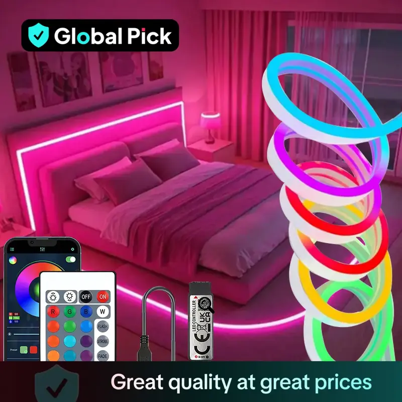RGB LED Neon Strip Light, Flexible LED Neon Lights with APP & Remote Control, Dimmable Color Changing Neon Strip Light for Pa...