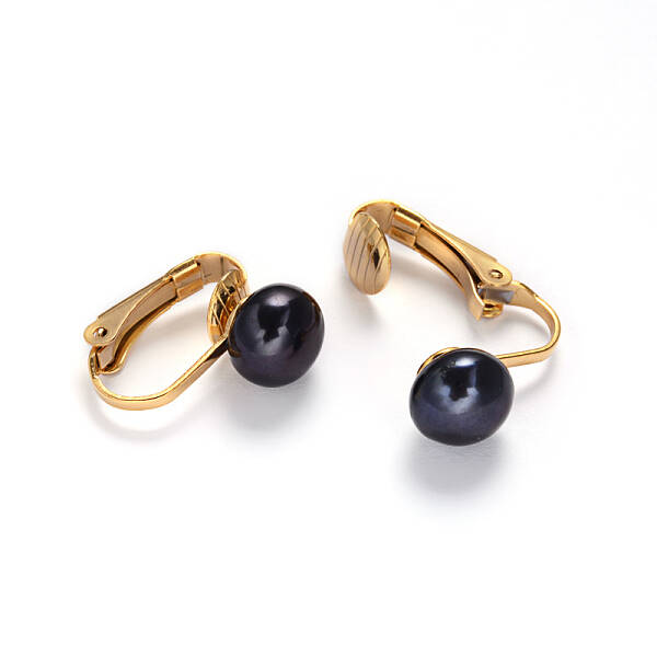 Golden Tone 304 Stainless Steel Freshwater Pearl Clip-on Earrings