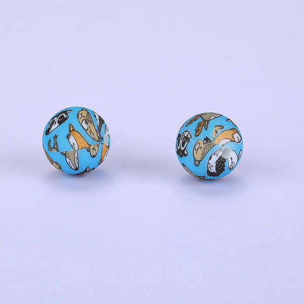 Printed Round with Animal Silicone Focal Beads