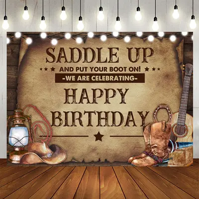 Aperturee Saddle Up And Put Your Boot On Happy Birthday Backdrop