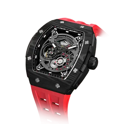 TSAR BOMBA Men's Automatic Watch | Passion Red | Elementalal TB8210CF | Carbon Fiber Bezel | Luxury Skeleton Mechanical Watch...