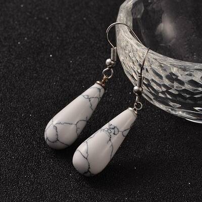 Teardrop Platinum Tone Brass Howlite Dangle Earrings