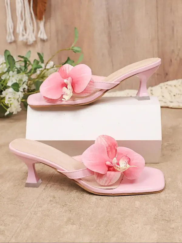 Women's Fashionable Floral Decorated High Heel Sandals, Elegant Pointed Toe Sandals for Party, Daily Clothing Decor for Women...