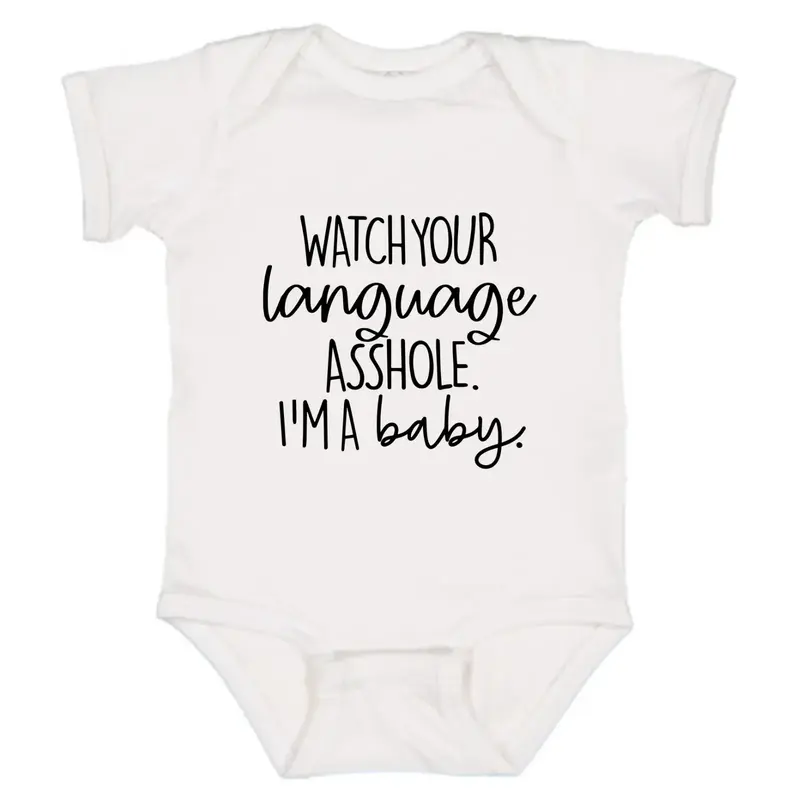 Watch Your Language Baby Onesie, Funny Newborn Cotton Baby Clothes Girl