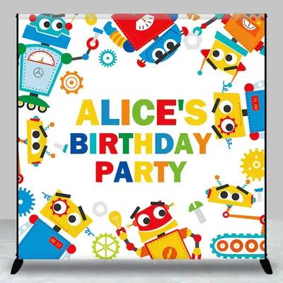 Colorful Construction Robot Custom Birthday Backdrop - Aperturee