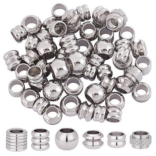 100Pcs 6 Style 201 Stainless Steel European Beads Sets