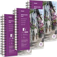 Funto Watercolor Pad 5.5x8.5, 3PACK, 90 Sheets, 140 lb/300gsm, Double-Sided, Cold Press Paper, Spiral Bound, Heavyweight Pain...