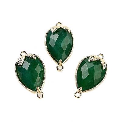 Dyed Natural Malaysia Jade Faceted Teardrop Connector Charms