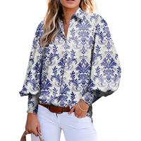 EVALESS Women's Casual Spring Shirts Tops Loose Fitted V Neck Lantern Long Sleeve Loose Paisley Graphic Floral Print Blouses ...