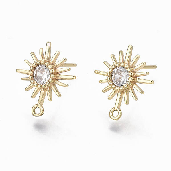 Brass Micro Clear Cubic Zirconia Stud Earring Findings