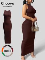 Women's Plain Criss Cross Backless Split Bodycon Dress, Elegant Casual Round Neck Tank Dress, Women's Summer Clothes for Part...