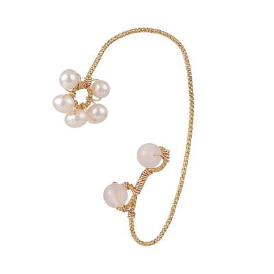 Natural Rose Quartz & Pearl Braided Flower Cuff Earrings