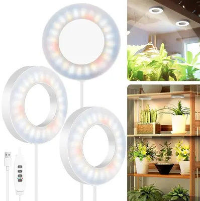 48 LED Full Spectrum Ceiling Grow Light for Indoor Plants - Adjustable Brightness, Auto Timer, USB Powered, Energy-Efficient ...