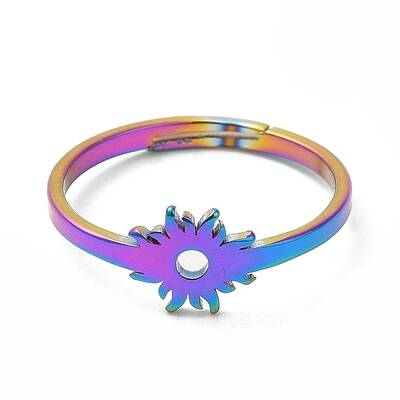 Ion Plating(IP) 304 Stainless Steel Flower Adjustable Ring for Women