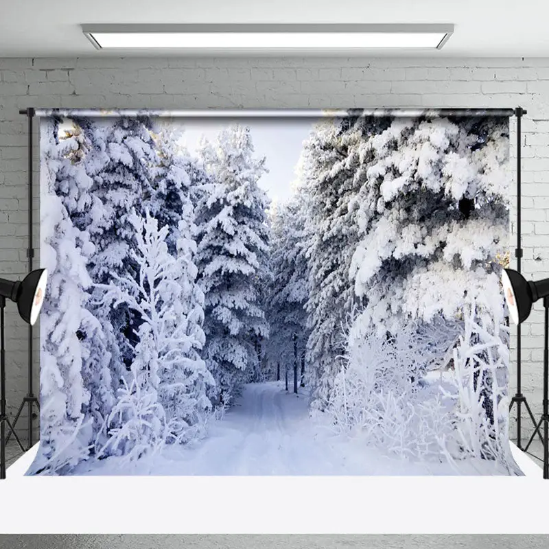 Aperturee Thick White Snow Pine Forest Path Winter Backdrop