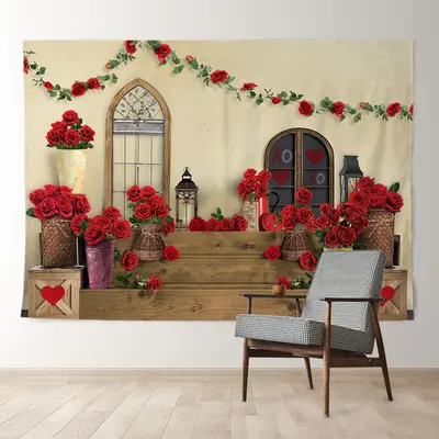 Aperturee Red Roses Cabin Door White Valentines Day Backdrop