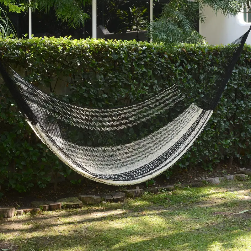 NOVICA Night Stripes Black & Ivory Hand Woven Hammock from Mexico